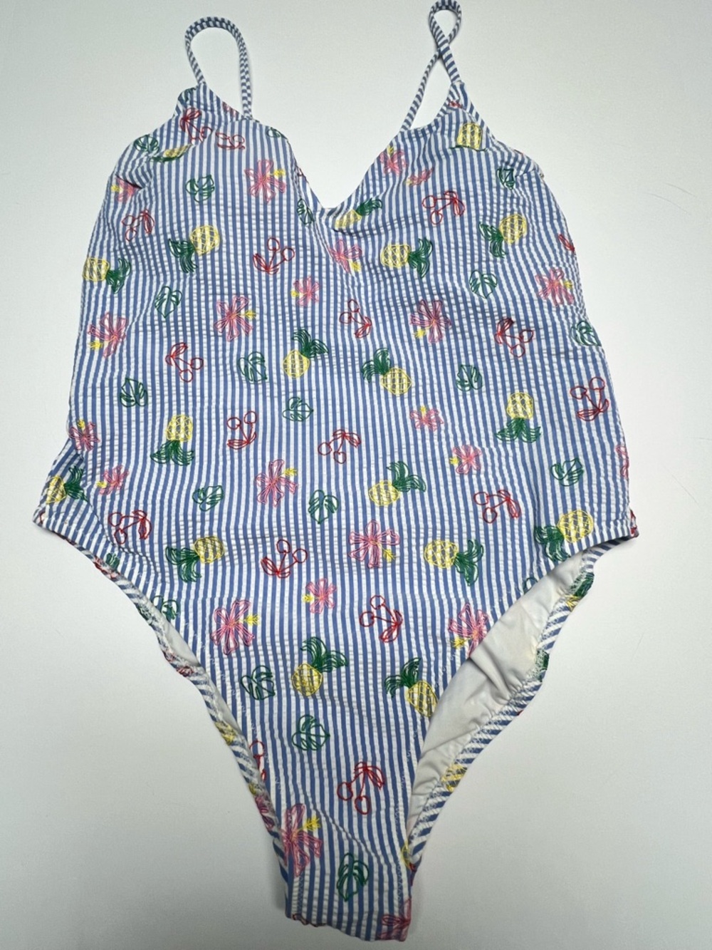 J. CREW NWT One Piece Swimsuit Size 12 Blue White Seersucker Criss Cross Back - Picture 2 of 11